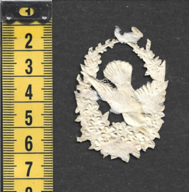 Bloemenkrans met Duif antiek poezieplaatje met zijde (810)