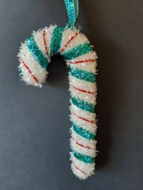 Retro schuim Candy cane turquoise kerstornament