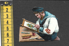 Matroos maakt cadeautje voor thuis antiek poezieplaatje (779)