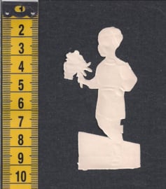 Jongen met roosboeket antiek poezieplaatje (274)