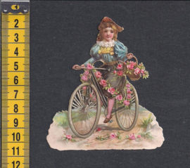 Meisje op Rozenfiets antiek poezieplaatje (311)
