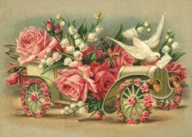 Bloemen oldtimer met rozen en duif Reliefkaart EF 3059