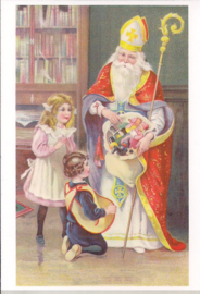 Sinterklaas deel cadeaus uit prentbriefkaart [1C1878]