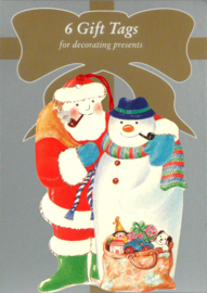 6 Gift Tags: Kerstman met sneeuwpop [XT-1236/6]