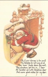 Relief prentbriefkaart Kewpie helpen kerstman [8361]