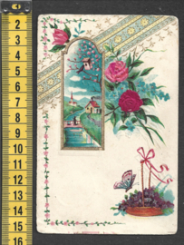Relief Vergezicht met bloemen met ZIJDE antieke kaart [AK71]