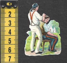 Soldaat bij de kapper antiek poezieplaatje (787)