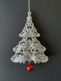Kerstboom zilver met rode bel kerstornament Kurt S. Adler