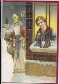 Sinterklaas komt schoentjes vullen dubbele kaart met glitter [SV U136]