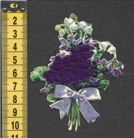 Boeketje Viooltjes antiek poezieplaatje met zijde (820)