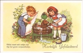 Fikkie moet in bad - oude felicitatiekaart + gedichtje [14186]