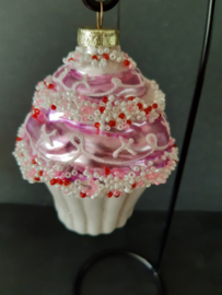 Cupcake Roze Kerstornament Glas