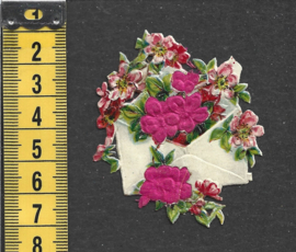 Brief met appelbloesem antiek poezieplaatje met zijde (802)