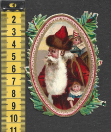 Kerstman met pop met goud antiek poezieplaatje (735)