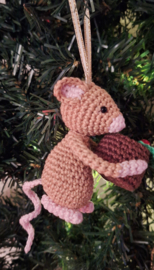 Crocheted Christmas Ornament Mouse with Bundt Cake