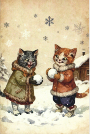 Poezen Kerstkaart: Poezen Sneeuwbalgevecht {6}