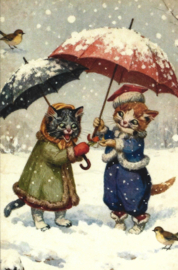 Poezen Kerstkaart: Poezen wandelen in een Sneeuwbui {19}