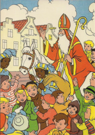 Sinterklaas wuift naar de kinderen prentbriefkaart [C11132]