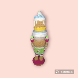 Crocheted Pink Cake Nutcracker with Pie
