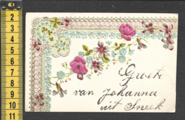 Relief Viooltjes met Rozen kaart met ZIJDE antieke kaart [AK75]