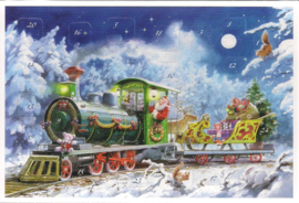 Adventskalender Kaart: Kerstman met trein vol geschenken - 12411