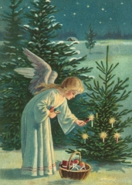 Engelen onsteekt Kerstlichtjes Reliefkaart EF 3011