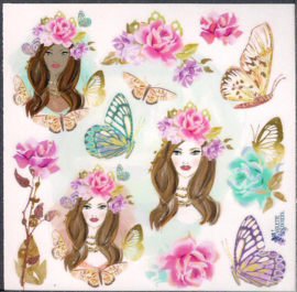 Dames bloemen vlinder poezieplaatjes Stickers K37