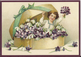 Meisje met viooltjes  Glitter prentbriefkaart [SV 6gg060]