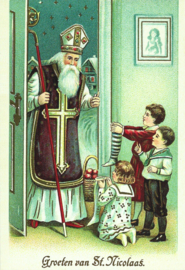Kinderen begroeten Sinterklaas prentbriefkaart [C9605]