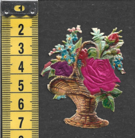 Mandje met Rozen antiek poezieplaatje met zijde (821)