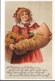 Meisje zet klomp voor de Sint prentbriefkaart [C6122]