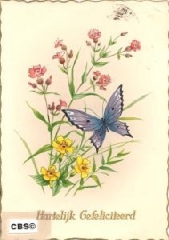 Wilde bloemen met vlinder (2) oude AFHK kaart poezieplaatjes [10236]