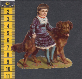 Meisje met grote hond antiek poezieplaatje (454)