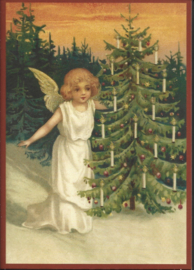 Engel met kerstboom kaart met glitter [SV 6Wg051]