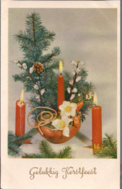 Gelukkig Kerstfeest - Kerststukje - oude kaart [14870]