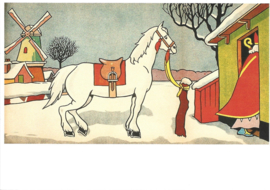 Sinterklaas op bezoek in de sneeuw. prentbriefkaart [C8241]