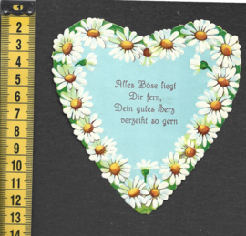 Margrietjes hartje met Duitse tekst  antiek poezieplaatje (805)