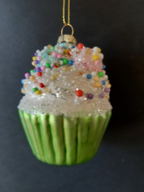Cupcake spikkels kerstornament glas