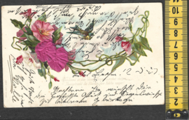 Relief Bloemen met ZIJDE antieke kaart [AK67]