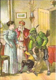 Sinterklaas neemt kind mee in de zak prentbriefkaart [C11103]
