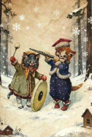 Poezen Kerstkaart: Poezen muziek in bos {12}