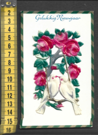 Celluloid Gelukkig Nieuwjaar - poezieplaatjes antieke kaart (309)