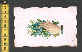 Handje met bloemen - Frans - poezieplaatjes antieke kaart (303)