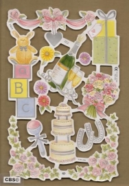 F3012: Feest bruiloft geboorte poezieplaatjes met parelmoerfolie