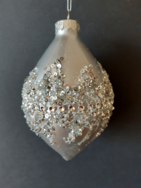 Zilveren kerstbal langwerpig met veel glitter Kurt S. Adler