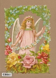 Engel achter bloemenboog met rozen poezieplaatjes 5109