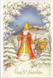 Sinterklaas met ezel in de sneeuw prentbriefkaart [1C1780]