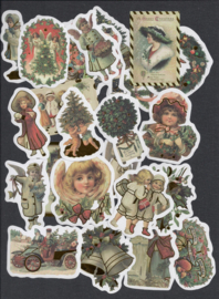 Nostalgische Kerst stickers - 24 stuks (WH1018)