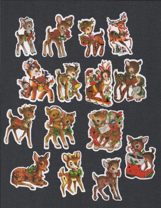 Nostalgische Kerst hertjes stickers 15 stuks (WH1016) Stickers