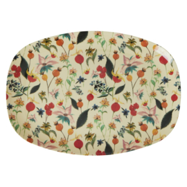 Rice Melamine Rectangular Plate - Winter Rosebuds Print